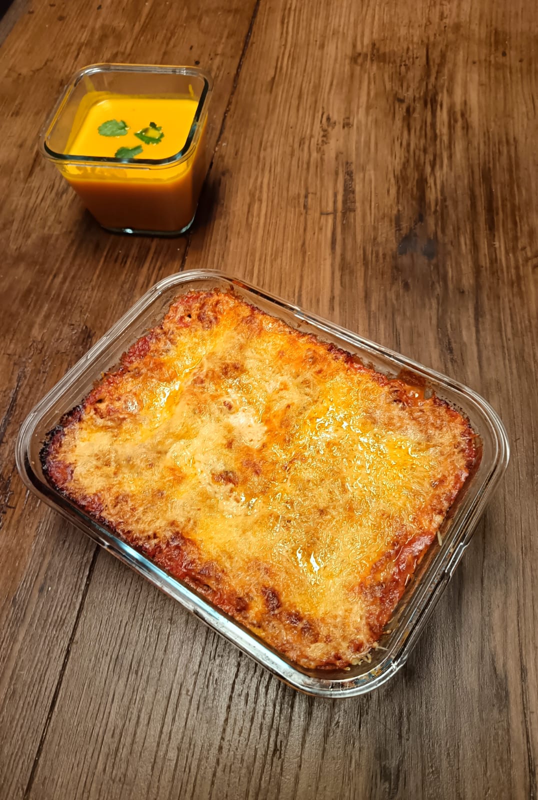 lasagnes et velouté de potimarron et carottes